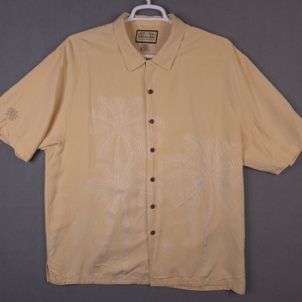 Jamaica Jaxx Mens XXL 100% Silk Palm Tree Jacquard Loop Collar Shirt